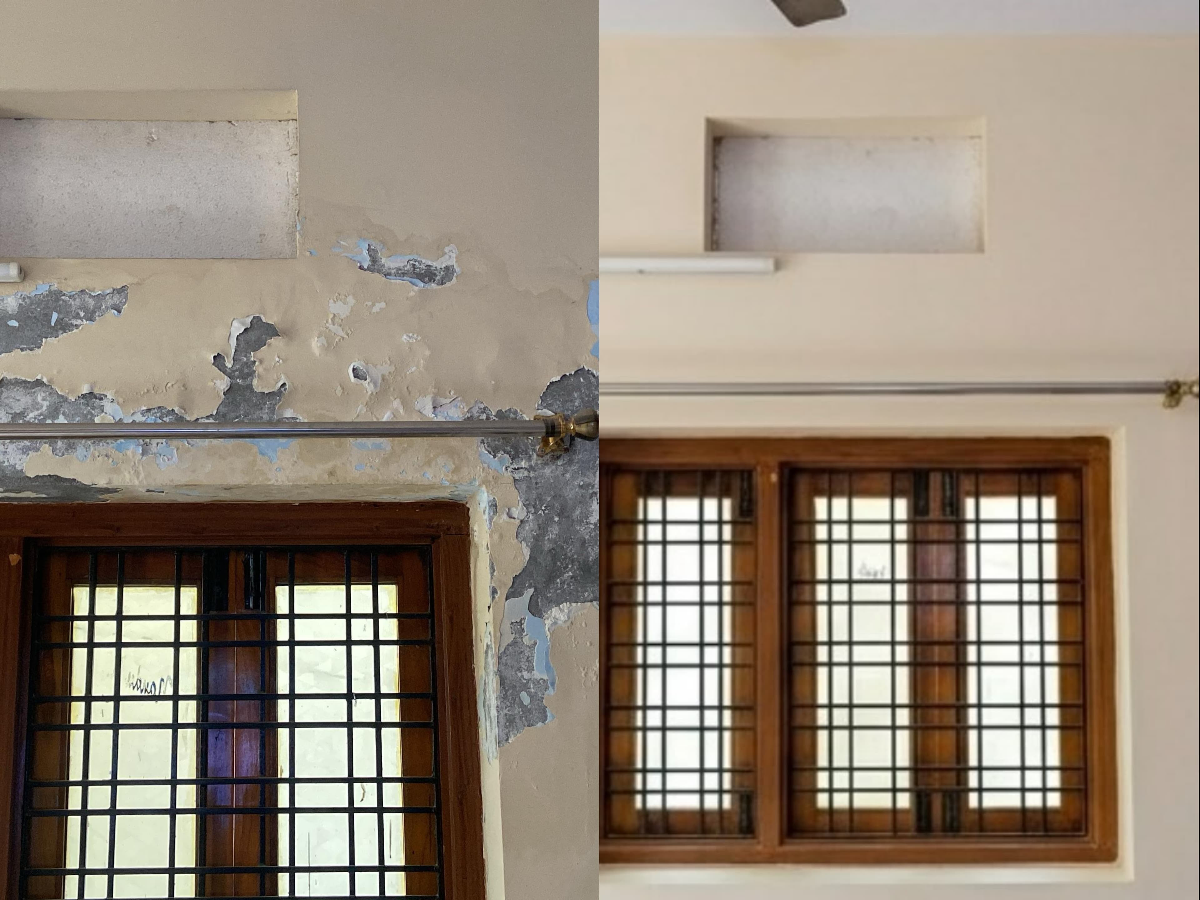Cyond water leakage diagnosis before-and-after: Bathroom seepage before and after repair, Jubilee Hills Hyderabad
