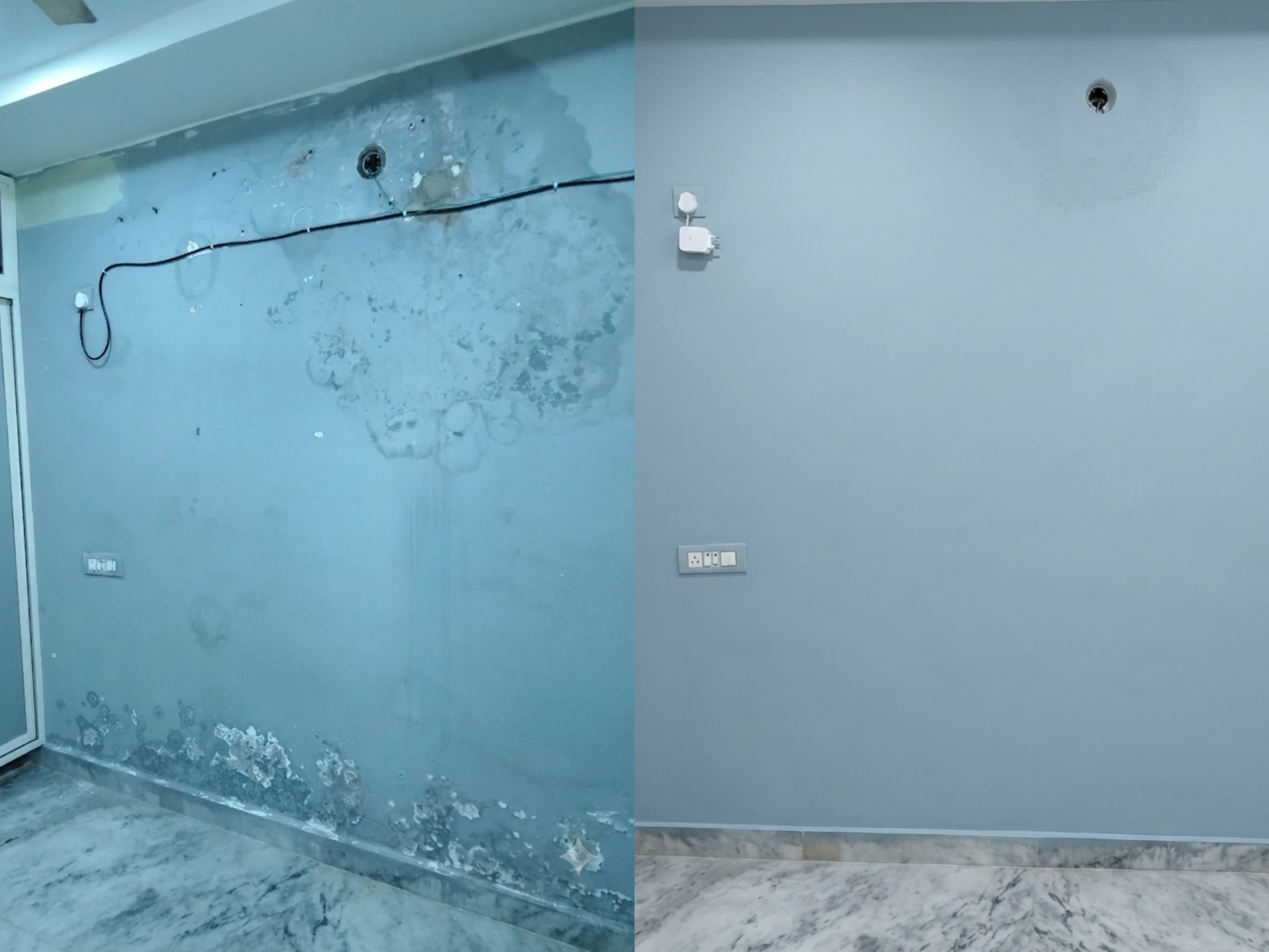 Cyond water leakage diagnosis before-and-after: Ceiling Stain Root Cause Found in Gachibowli Flat